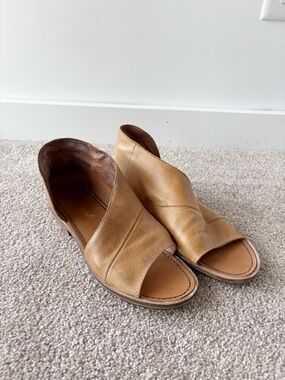 Free People Mont Blanc Leather Sandal Booties Tan Open Toe Flat Shoes Size 39